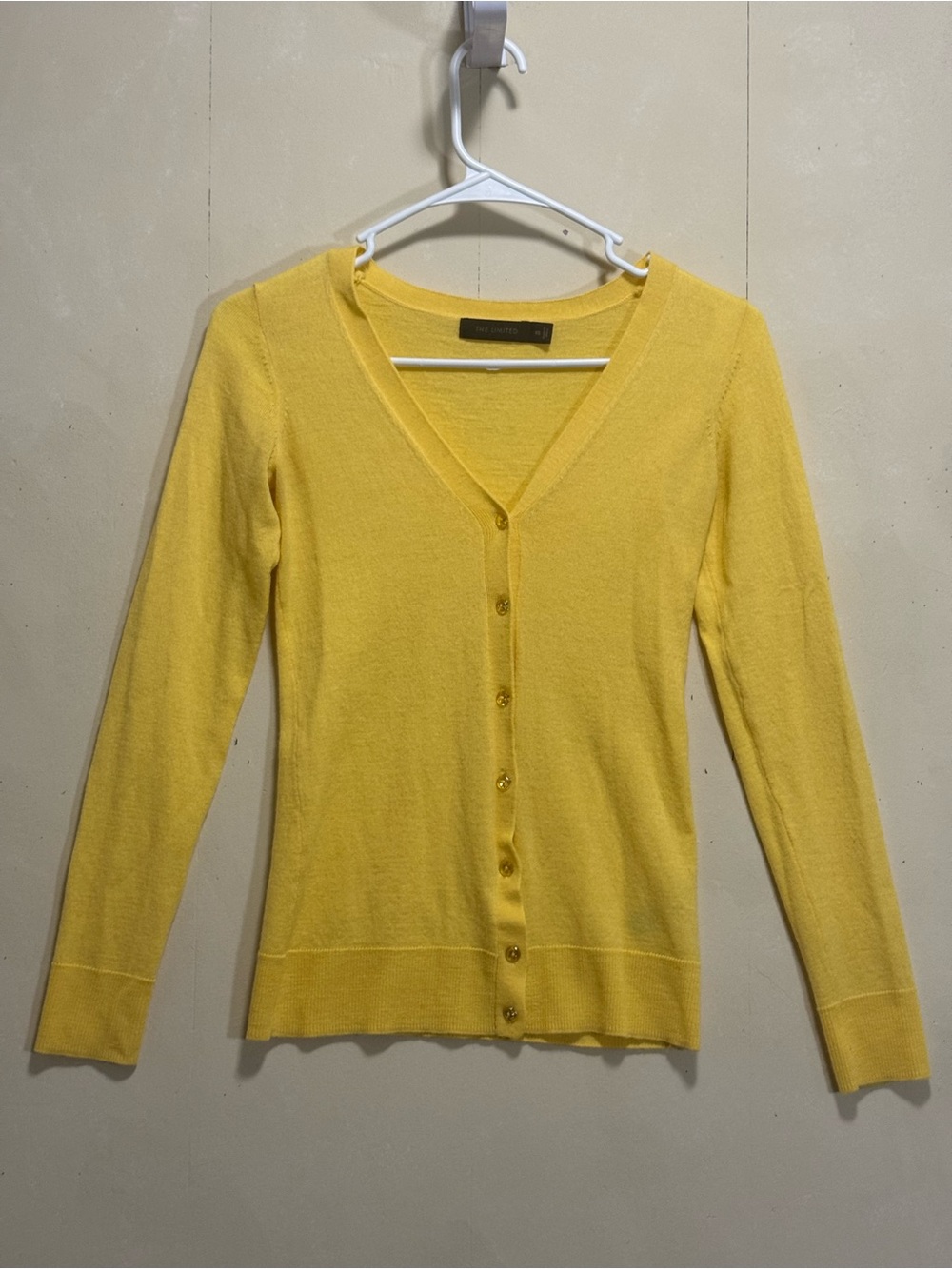 The Limited Yellow V-Neck Button Merino Wool Blend Cardigan Sweater Women’s Sz X
